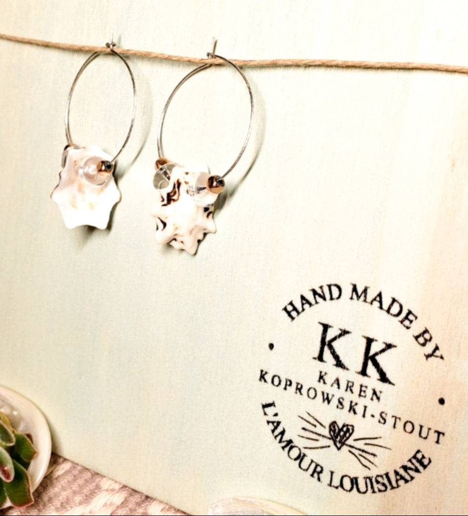 WHITE LIMPET SHELL & QUARTZ Earrings