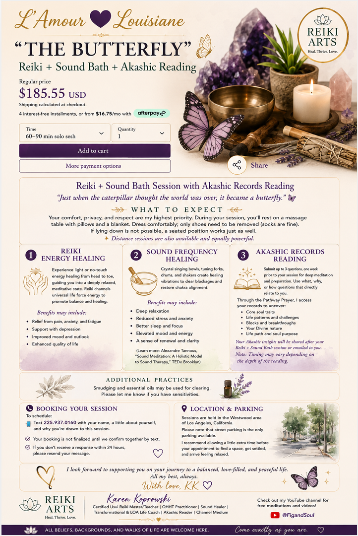 "THE BUTTERFLY" Reiki+Sound Bath+Akashic Reading