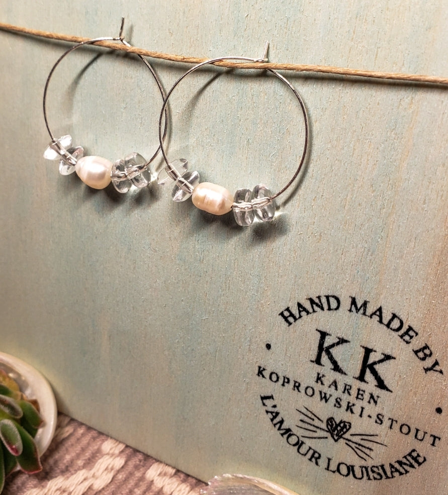 FRESH WATER PEARL & QUARTZ Earrings